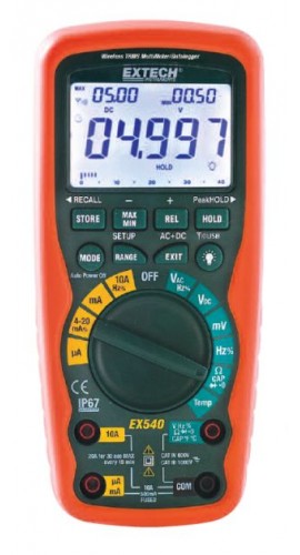 Extech EX542 TRMS AC/DC Multimeter/Data Logger, 1000 V/20 A-