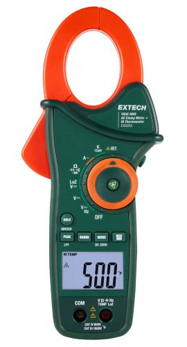 Extech EX8xxA Series True RMS AC Clamp Meter with IR thermometer,  0.1 to 1000 A,-