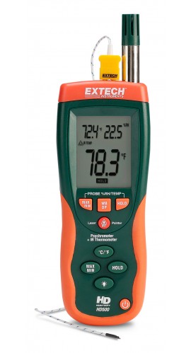Extech HD500-NISTL Psychrometer with InfraRed Thermometer, -