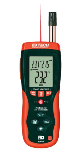 Extech HD550 Psychrometer + IR Thermometer with GPP (g/kg)-