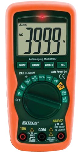 Extech MN47 Multimeter, Autoranging with Non-Contact Voltage Detector, 600V-