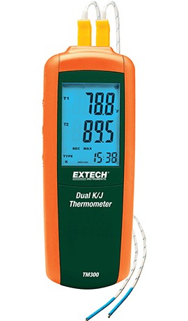 Extech TM300-NIST Type K/J Dual Input Thermometer,  -