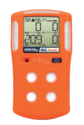 Gas Clip MGC-S Multi-Gas Detector, H<sub>2</sub>S/CO/O<sub>2</sub>/LEL, two-year-