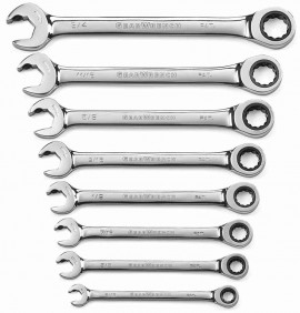 GearWrench 85599 12 Point Open End Ratcheting Combination SAE Wrench Set, 8-piece-