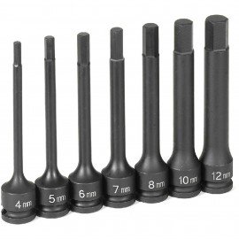 Grey Pneumatic 1247MH Hex Impact Set, 3/8" drive, 7-piece, 4" length, metric-