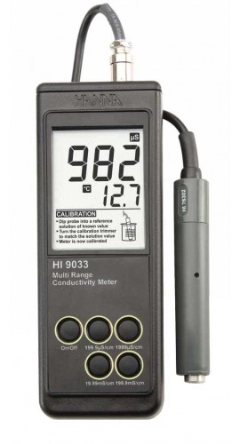 Hanna HI9033 Heavy Duty Conductivity Meter, Waterproof, Portable-