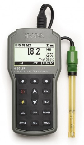 Hanna HI 98197 Ultra Pure Water EC/Resistivity Waterproof Portable Meter-