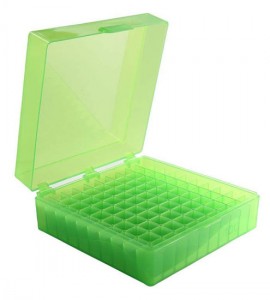 Heathrow Scientific HS120202 Microtube Storage Box, 100 Wells, Green-