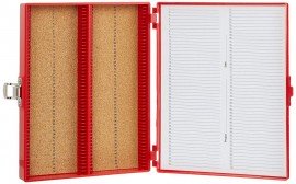 Heathrow Scientific HS15994C 100 Place Premium Microscope Slide Box, Cork, Red-