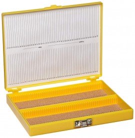 Heathrow Scientific HS15994D 100 Place Premium Microscope Slide Box, Cork, Yellow-