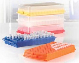 Heathrow Scientific HS2345C 96-Well Reversible Rack, Blue-