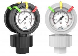 Icon Process Controls 2VU-PP-0-30-M 2-1/2" Double-Sided Pressure Gauge and Isolator with teflon diaphragm, PP, 1/2" MNPT, 0 to 30 psi-