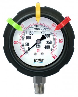 Icon Process Controls OBS-GO Series Pressure Gauge, 0 to 60 psi, 2.5&amp;quot; dial, &amp;frac14;&amp;quot; bottom, PP housing-