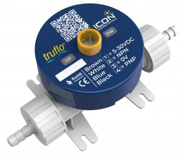 Icon Process Controls PP-M-06T-PF Truflo Propulse 2 Turbine Flow Meter, 3/8" Straight Tube, Propulse 2 Turbine Flow Meter, PVDF Material, Viton Seals, M12, 4-20mA + Pulse Output, 24VDC, LED Display-