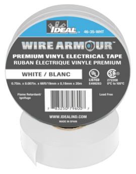IDEAL Industries 46-35-WHT Wire Armour&amp;reg; Premium Grade Colour Coding Tape, 3/4&amp;quot; x 60&amp;#39;, White-