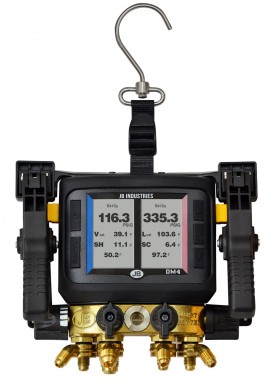 JB Industries DM4-RW Climate Class Revolver 4-Valve Wireless Digital Manifold with KOBRA 60&amp;quot; 4-pack hose set, brass-