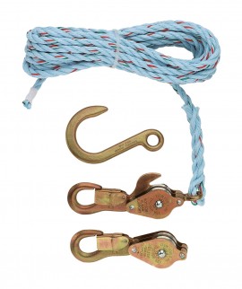 Klein Tools 1802-30SR Block and Tackle with Anchor Hook, 25&#039; spliced rope-