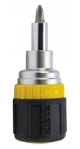 Klein Tools 32593 6-in-1 Stubby Multi-Bit Ratcheting Screwdriver, Phillips/slotted/nut bits-
