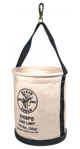 Klein Tools 5109PS Wide Straight Wall Bucket with pocket, swivel snap, 12"-