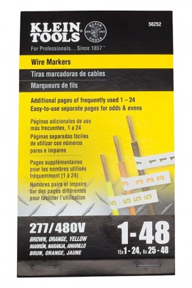 Klein Tools 56252 Wire Marker Book, 277/480 V 3 phase, 1 to 48-