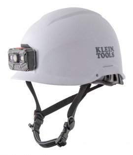 Klein 60146 Safety Helmet, Non-Vented-Class E, with Rechargeable Headlamp, White-