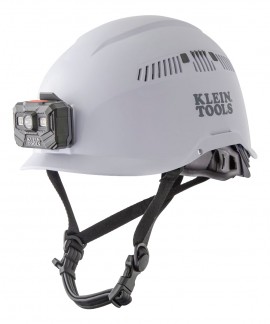 Klein Tools 60150 Safety Helmet with rechargeable headlamp, vented class C, white-