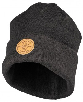 Klein Tools 60569 Heavy Knit Hat, black, leather logo-