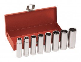 Klein Tools 65514 Deep Socket Wrench Set, 0.5&quot; drive, 8 pieces-