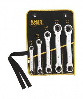 Klein Tools 68221 Ratcheting Box Wrench Set with pouch, 25&amp;deg; offset-