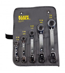 Klein Tools 68245 Ratcheting Box Wrench Set with pouch, 5 pieces-