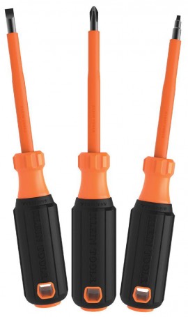 Klein Tools 85073INS Screwdriver Set, 1000 V insulated, 4&amp;quot; round shanks, 3-piece-