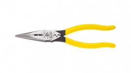 Klein Tools D203-8NCR Long-Nose Side-Cutting Pliers, strip/crimp, 8"-