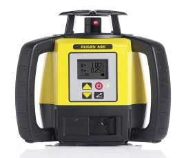 Leica 6006007 Rugby 680 Rotating Laser with Rod Eye 140 and alkaline battery pack-