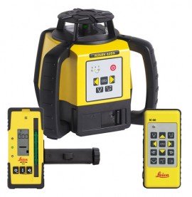 Leica 6011488 Rugby 640G Green Beam Rotating Laser with RE 120G, RC400, and alkaline battery pack-