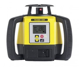Leica Rugby 680 Rotating Laser with Rod Eye 140 and alkaline battery pack-