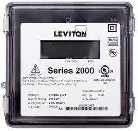 Leviton 2R480-121 Small Outdoor Enclosure 277/480V Three Phase Meter, MAX 1200A, Meter Only-