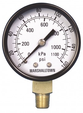 Marshalltown GG25200C4 Pressure Gauge, 0 to 200 psi, 2.5&amp;quot; dial, &amp;frac14;&amp;quot; NPT, steel housing-
