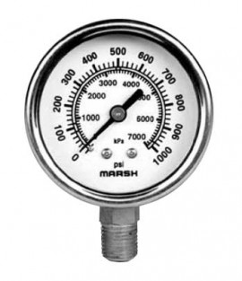 Marsh J7612P Severe Service Gauge, 30&amp;quot; Hg VAC to 30 psi, Copper Alloy, 1/4&amp;quot; NPT Lower-
