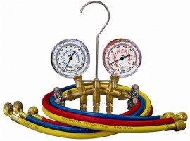 Mastercool 35661-MR 2-Way Commercial Manifold Metric Gauge Set with 3 x 60&amp;quot; hoses, auto shut-off hoses-
