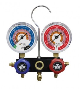 Mastercool 51103 2-Way Aluminum Manifold with 3-1/8" gauges set only, R454B, R410A, and R32-