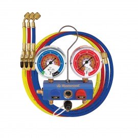 MasterCool 51261 2-Way Aluminum Ball Valve Manifold Gauge Set with 60" hoses, R454B, R410A, and R32-