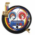 Mastercool 51436 3-Way Aluminum Ball Valve Manifold Gauge Set with 36" hoses, 1/4" SAE fittings, R454B, R410A, and R32-