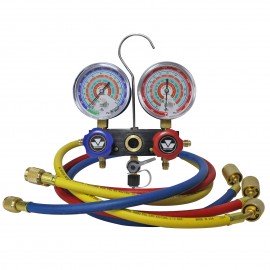 Mastercool 54272 2-Way Aluminum Manifold Gauge Set with 72" barrier hoses with auto shut-off valves, R404A, R407C, R507A, R134a-