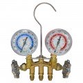 Mastercool 80103-MG 2-Valve Metric Brass Manifold with &amp;frac12;&amp;quot; ACME-M fittings and gauge guards-