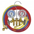 Mastercool 80136-M R134a 2-Way Brass Manifold Metric Gauge Set with 3 x 36&amp;quot; hoses, 3-&amp;frac18;&amp;quot; gauges-