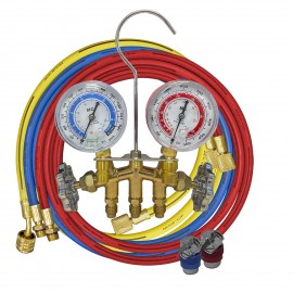 Mastercool 83436-MG 2-Way Brass Manifold Gauge Set with E-Z snap&amp;trade; coupler and protector guard, metric, R134a-