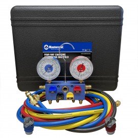 Mastercool 86472-G 4-Way Aluminum Manifold Gauge Set with E-Z snap&amp;trade; coupler and protector guard, R134a-