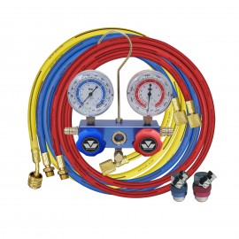 Mastercool 87661 2-Way Aluminum Manifold Gauge Set with SNAP-n-SEAL 90˚ coupler, R134a-