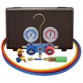 Mastercool 89660-UV 2-Way Aluminum Manifold Gauge Set with mini dye injector and standard coupler, R134a-