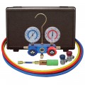 Mastercool 89661-UV 2-Way Aluminum Manifold Gauge Set with manual couplers and mini dye injector, 60" hoses, R134a-